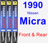 Front & Rear Wiper Blade Pack for 1990 Nissan Micra - Vision Saver