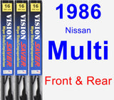 Front & Rear Wiper Blade Pack for 1986 Nissan Multi - Vision Saver