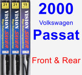 Front & Rear Wiper Blade Pack for 2000 Volkswagen Passat - Vision Saver