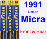 Front & Rear Wiper Blade Pack for 1991 Nissan Micra - Premium