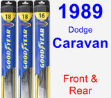 Front & Rear Wiper Blade Pack for 1989 Dodge Caravan - Hybrid