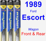 Front & Rear Wiper Blade Pack for 1989 Ford Escort - Hybrid