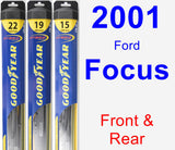 Front & Rear Wiper Blade Pack for 2001 Ford Focus - Hybrid