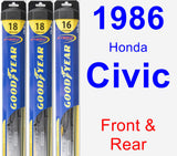 Front & Rear Wiper Blade Pack for 1986 Honda Civic - Hybrid