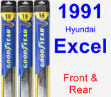 Front & Rear Wiper Blade Pack for 1991 Hyundai Excel - Hybrid