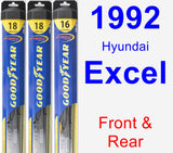 Front & Rear Wiper Blade Pack for 1992 Hyundai Excel - Hybrid