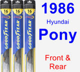 Front & Rear Wiper Blade Pack for 1986 Hyundai Pony - Hybrid