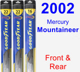 Front & Rear Wiper Blade Pack for 2002 Mercury Mountaineer - Hybrid