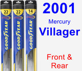 Front & Rear Wiper Blade Pack for 2001 Mercury Villager - Hybrid