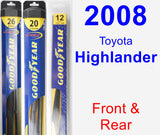 Front & Rear Wiper Blade Pack for 2008 Toyota Highlander - Hybrid