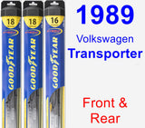 Front & Rear Wiper Blade Pack for 1989 Volkswagen Transporter - Hybrid