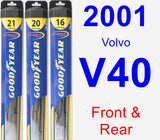 Front & Rear Wiper Blade Pack for 2001 Volvo V40 - Hybrid